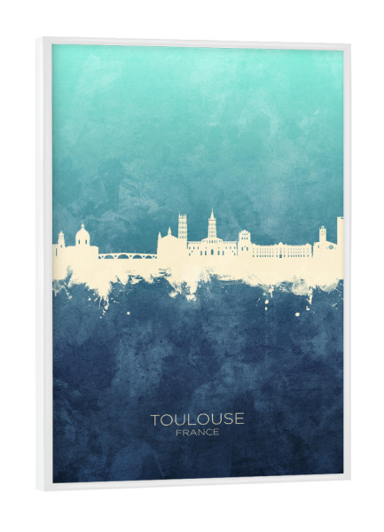 Poster mit weißem Rahmen "Toulouse France Skyline NavyCyan" artboxONE - Städte