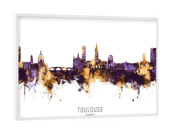 Poster mit weißem Rahmen "Toulouse France Skyline PurpleGold" artboxONE - Städte