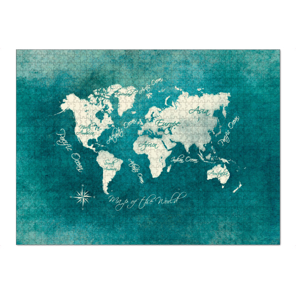 Puzzle Ravensburger "World map blue green white" artboxONE - Reise,Kartografie
