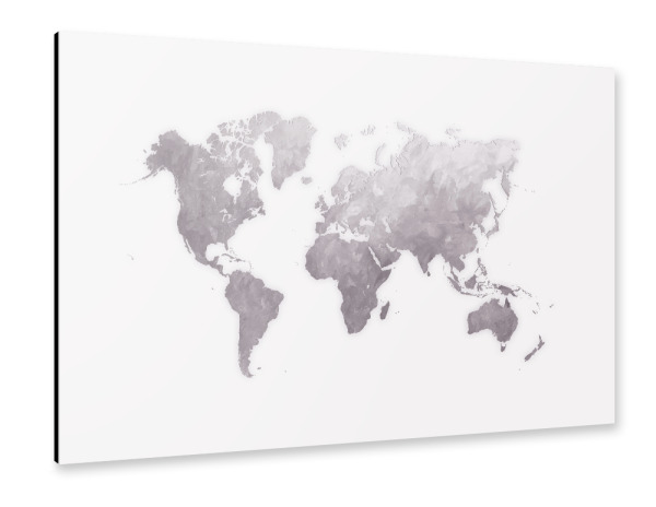 Alu-Dibond "World map grey" 30x20 cm artboxONE