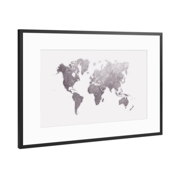 Poster mit Rahmen Schwarz (Metallic) "World map grey" artboxONE - Reise,Kartografie