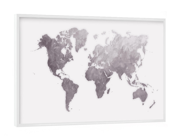 Poster mit weißem Rahmen "World map grey" artboxONE - Reise,Kartografie