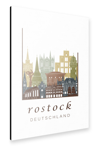 Alu-Dibond "Rostock skyline light brown" 30x20 cm artboxONE