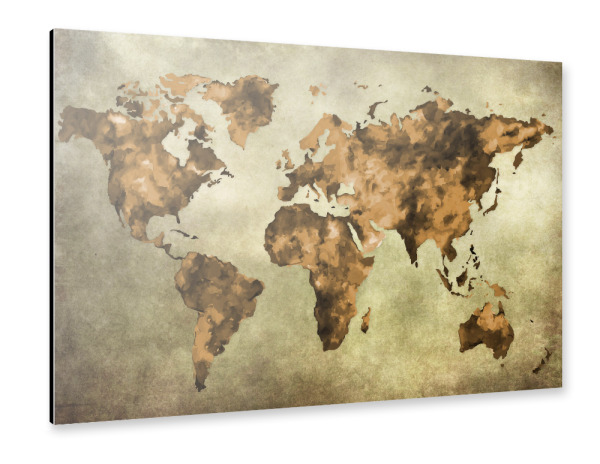Alu-Dibond "World Map 3 Brown (matart)" 30x20 cm artboxONE