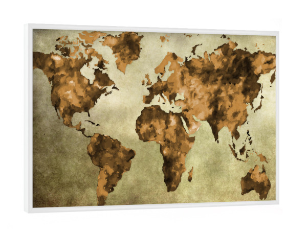 Poster mit weißem Rahmen "World Map 3 Brown (matart)" artboxONE - Abstrakt,Kartografie