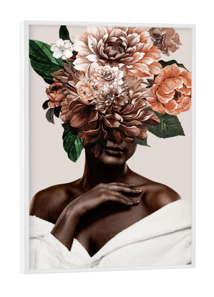 Poster mit weißem Rahmen "Woman Flowers and Leaves" artboxONE - Natur,Floral,Menschen