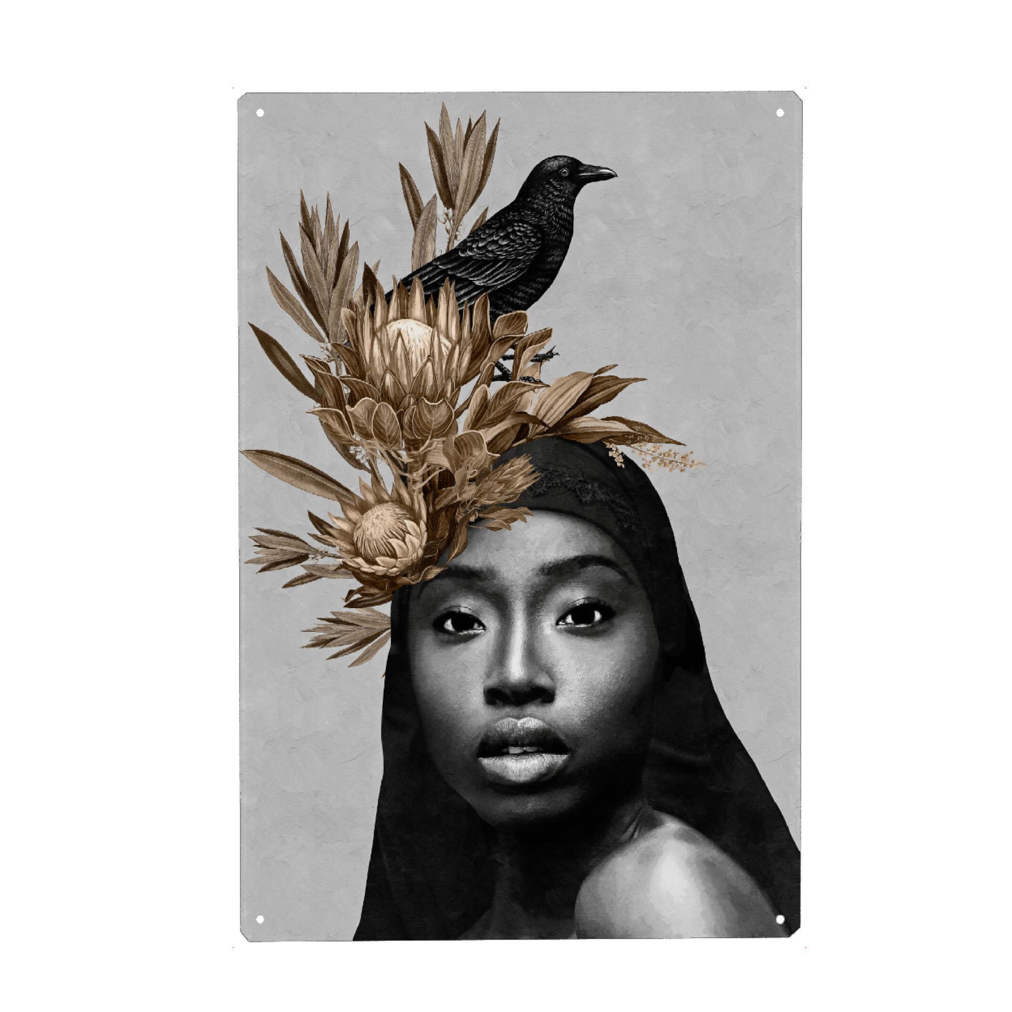 Metall Poster "Woman Flower Bird" artboxONE - Natur,Floral,Tiere,Menschen