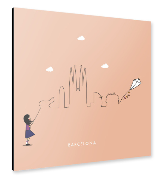 Alu-Dibond "Barcelona Skyline Kite" 30x30 cm artboxONE