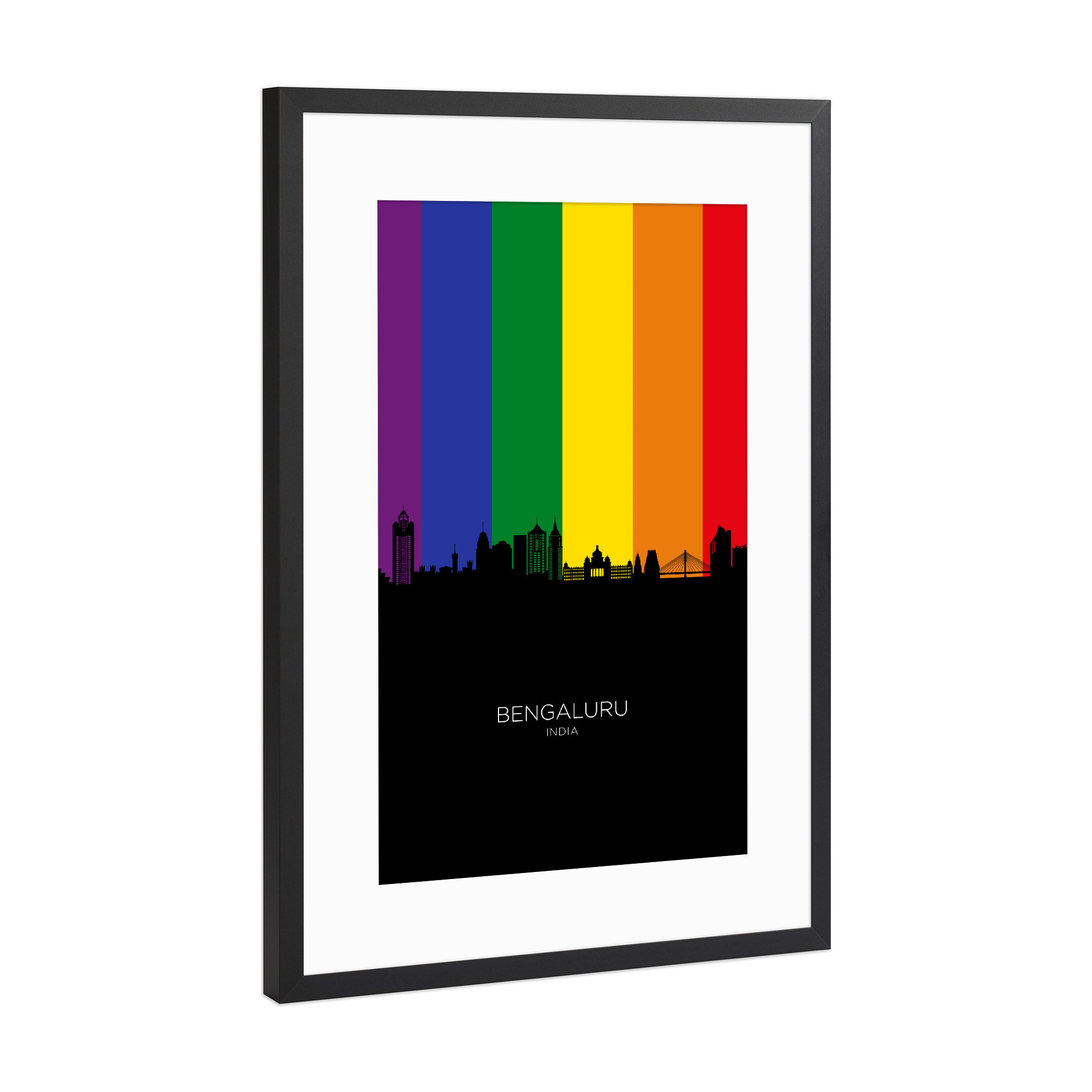 Poster mit Rahmen Schwarz (Metallic) "Bengaluru Skyline Pride" artboxONE - Städte