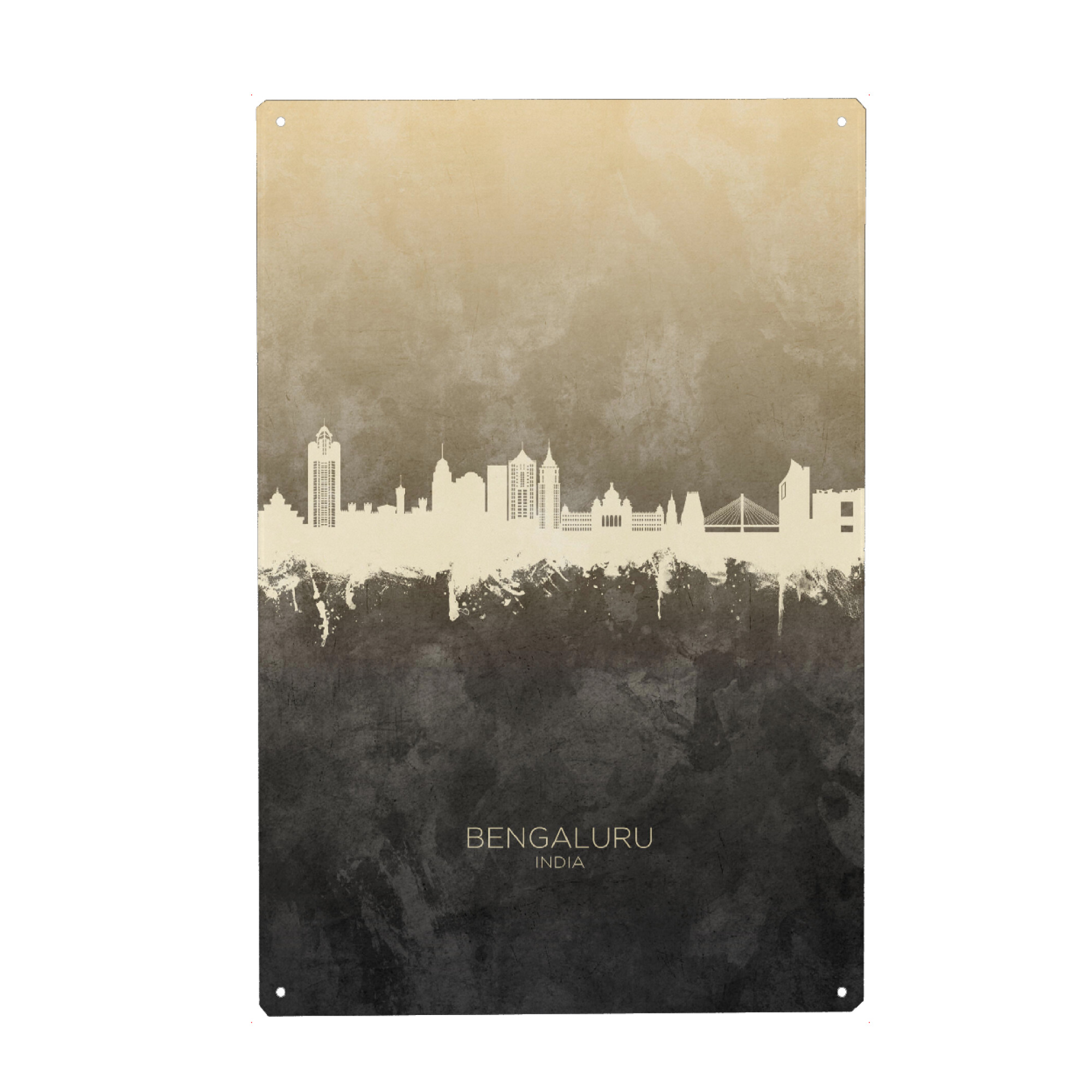 Holzbild "Bengaluru Skyline Taupe" artboxONE - Städte - Bengaluru,India,Skyline,Cityscape,Stadtbild,Watercolor,Indien,City,Stadt,Beige