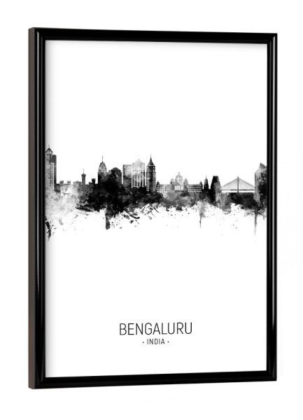 Poster mit schwarzem Rahmen "Bengaluru Skyline BW" artboxONE - Städte