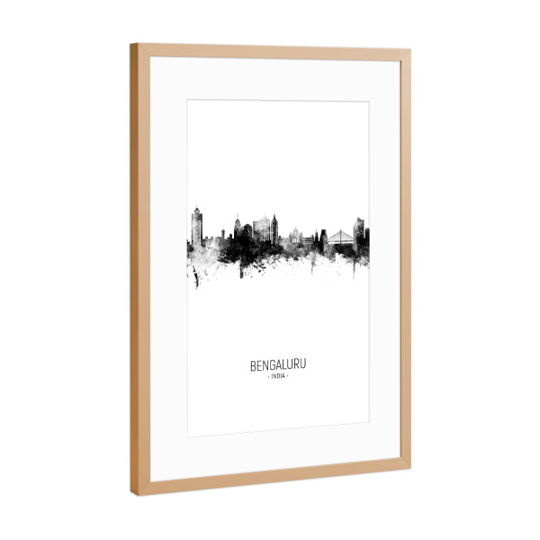 Poster mit Rahmen Kupfer "Bengaluru Skyline BW" artboxONE - Städte