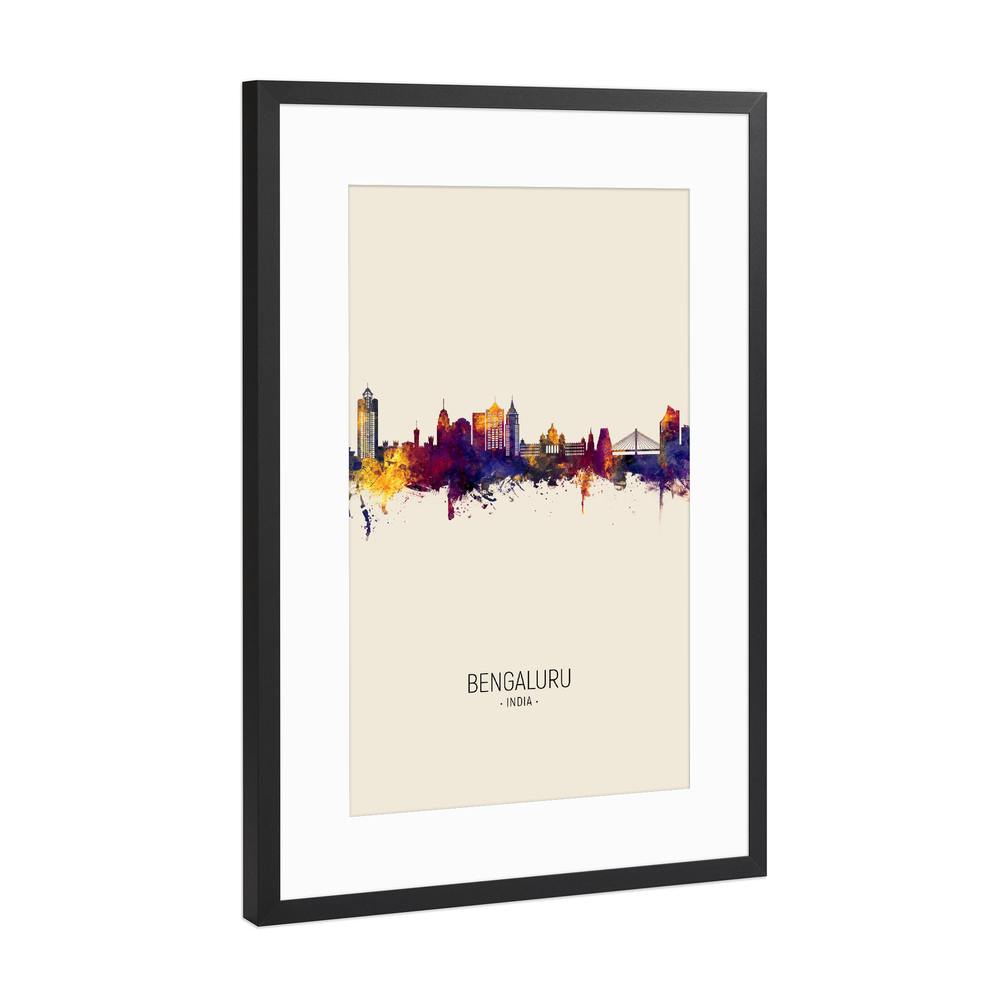 Poster mit Rahmen Schwarz (Metallic) "Bengaluru Skyline Beige" artboxONE - Städte