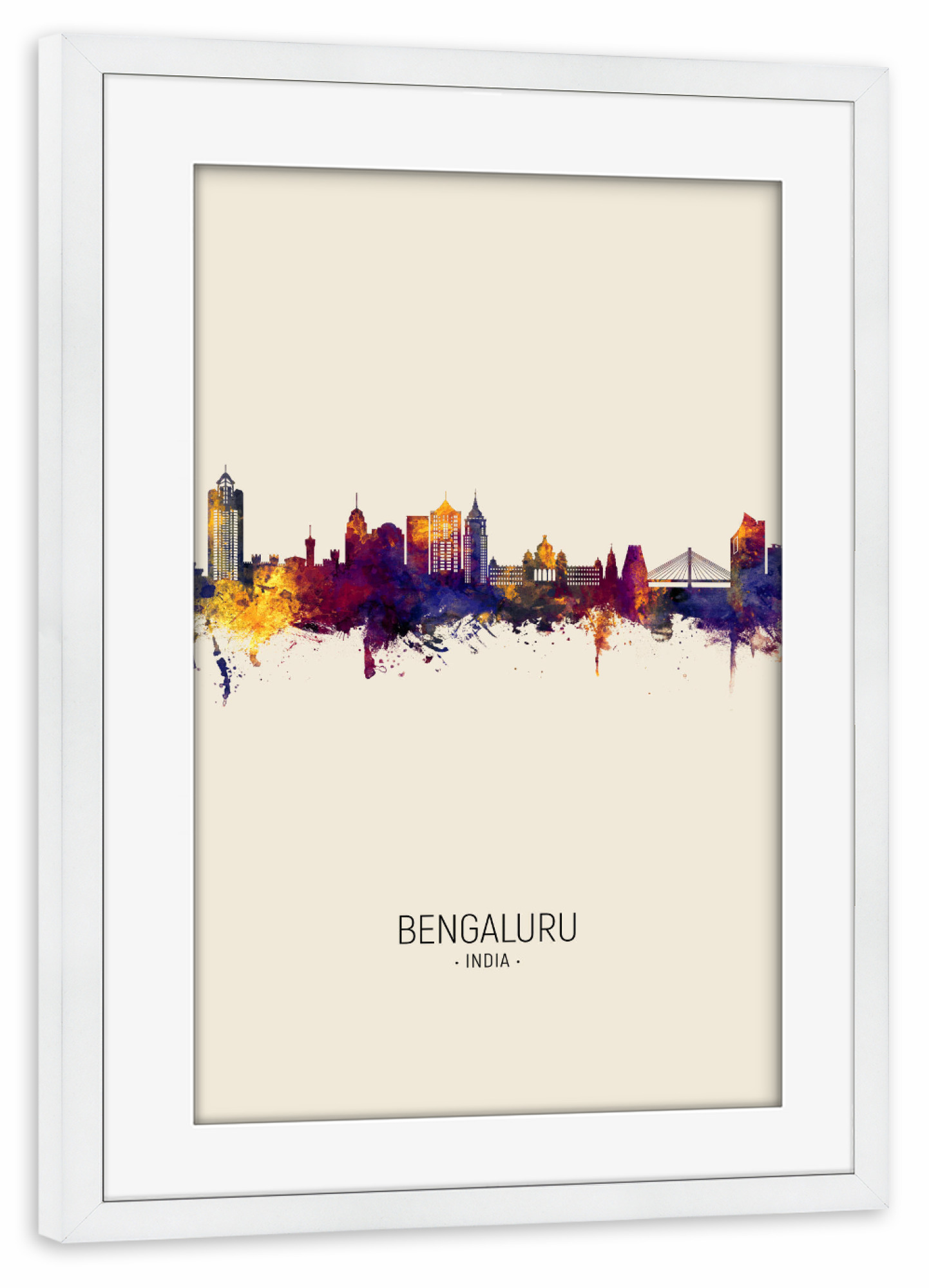 Poster mit Rahmen weiß "Bengaluru Skyline Beige" artboxONE - Städte