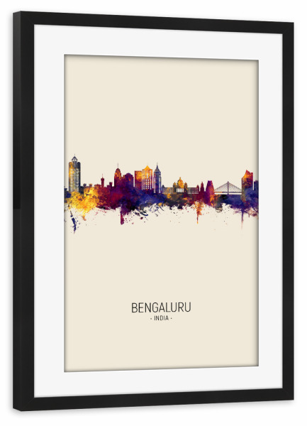 Poster mit Rahmen schwarz "Bengaluru Skyline Beige" artboxONE - Städte