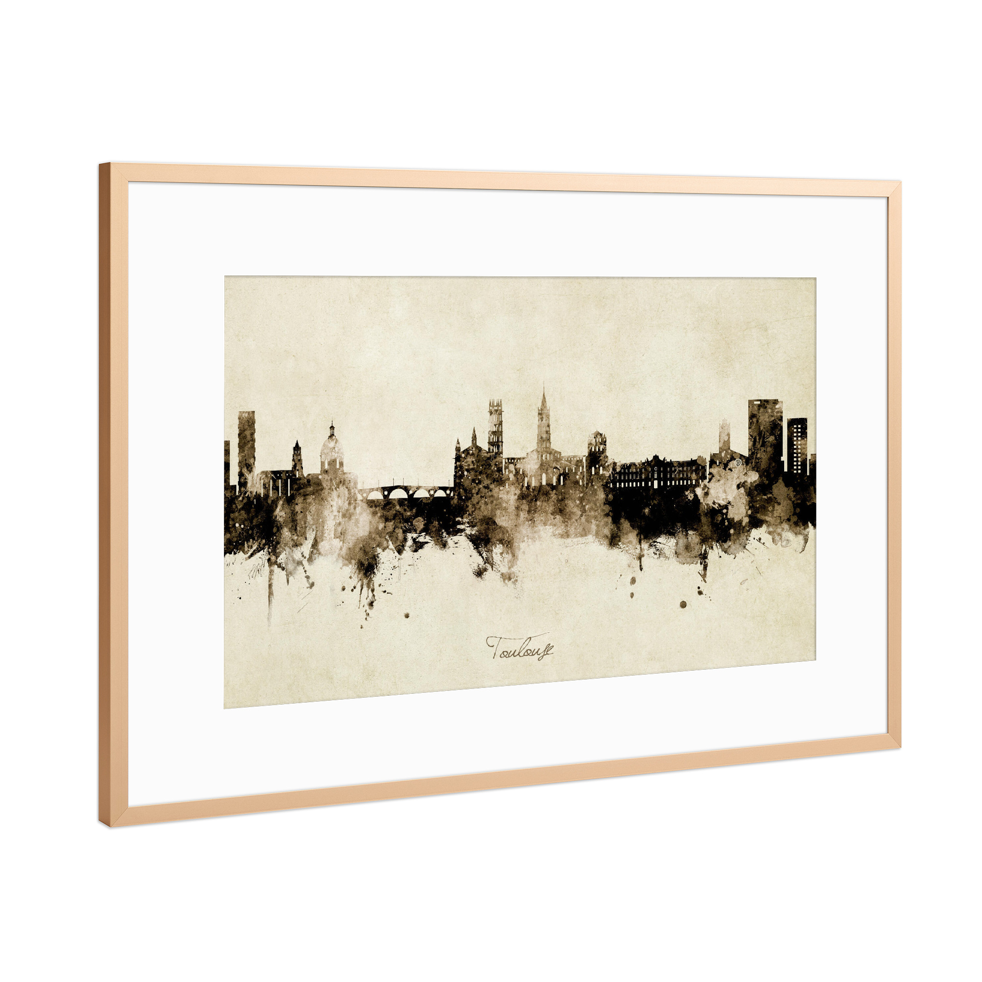 Poster mit Rahmen Kupfer "Toulouse France Skyline Sepia" artboxONE - Städte