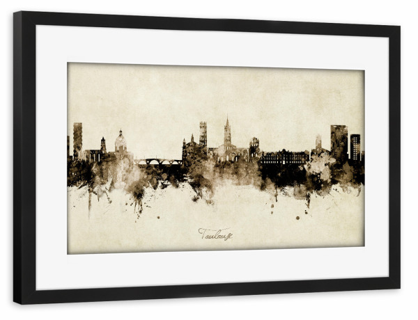 Poster mit Rahmen schwarz "Toulouse France Skyline Sepia" artboxONE - Städte