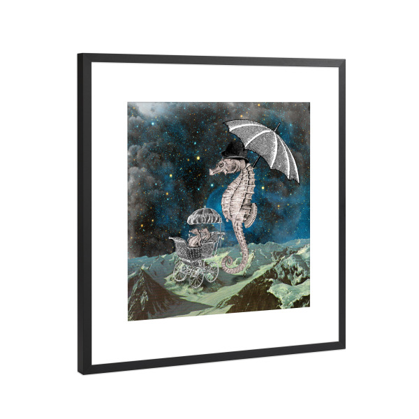 Poster mit Rahmen Schwarz (Metallic) "Sven loved long walks" artboxONE - Natur,Tiere,Comic,Galaxy,Lustig
