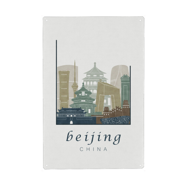 Holzbild "Beijing skyline light blue" artboxONE - Städte,Architektur