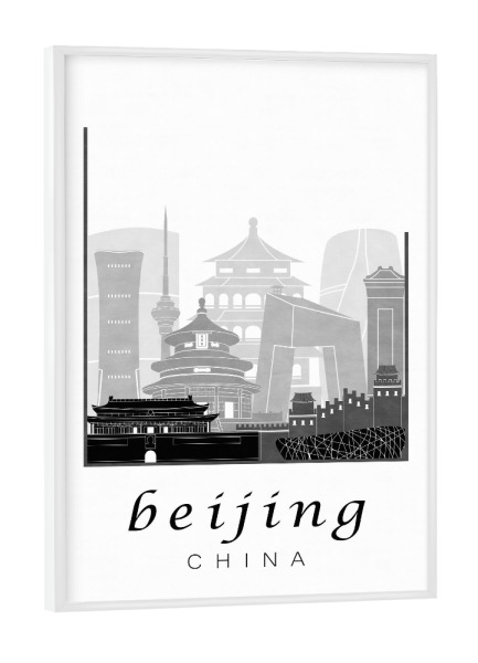 Poster mit weißem Rahmen "Beijing skyline black & white" artboxONE - Städte,Architektur