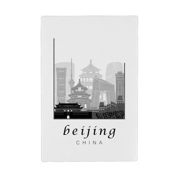 Holzbild "Beijing skyline black & white" artboxONE - Städte,Architektur