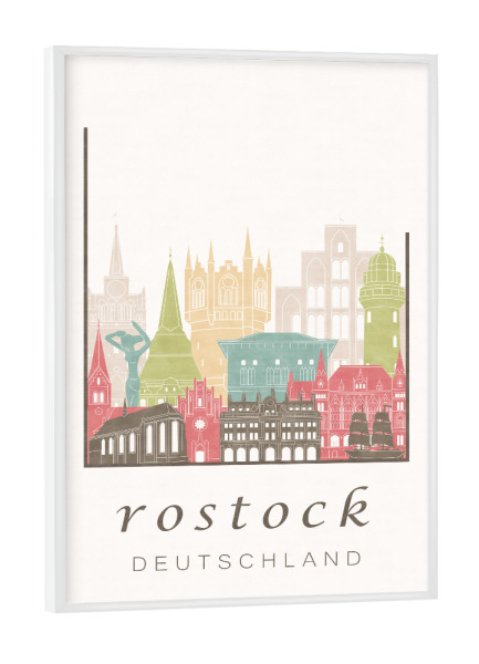 Poster mit weißem Rahmen "Rostock skyline pastel" artboxONE - Städte,Architektur