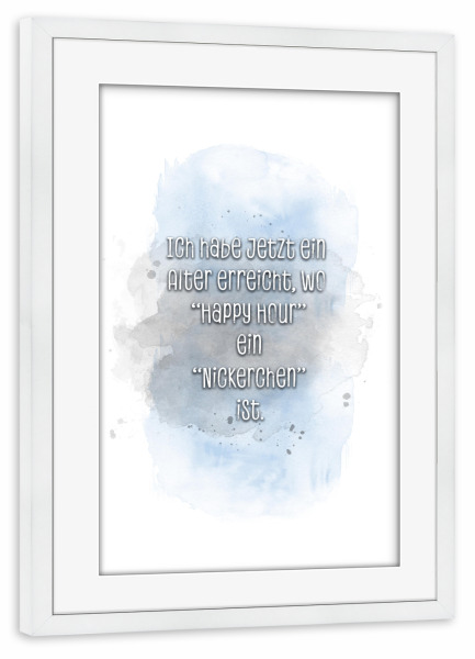 Poster mit Rahmen weiß "Happy Hour - blau" artboxONE - Typografie,Lustig