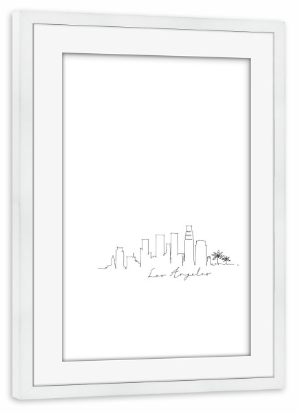 Poster mit Rahmen weiß "Los Angeles pen line silhouette" artboxONE - Städte,Städte / Los Angeles