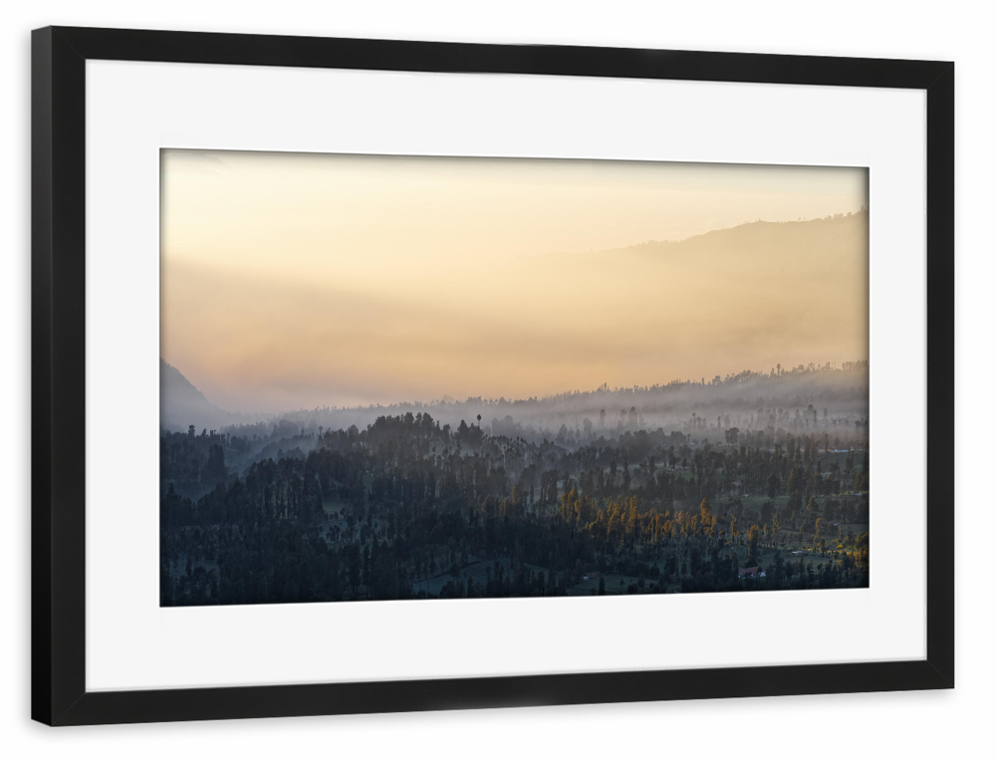 Poster mit Rahmen schwarz "Nebelstimmung bei Sonnenaufgang" artboxONE - Natur,Reise / Asien,Reise / Länder