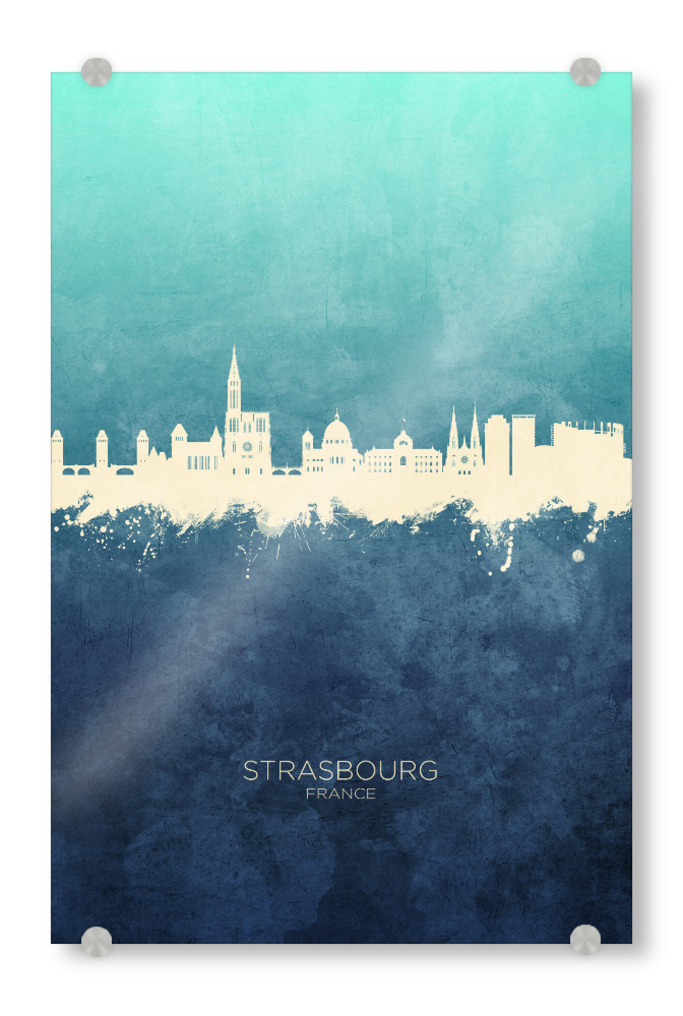 Acrylglasbild "Strasbourg France Skyline NavyCyan" artboxONE - Städte