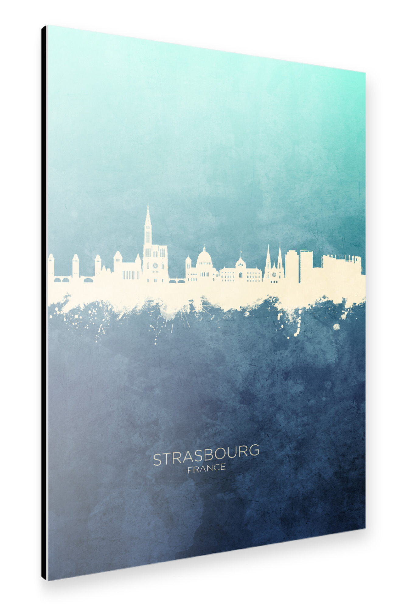 Alu-Dibond "Strasbourg France Skyline NavyCyan" 75x50 cm artboxONE