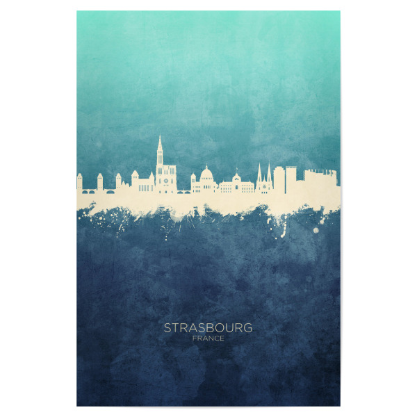 Poster 30x20 cm "Strasbourg France Skyline NavyCyan" artboxONE - Städte