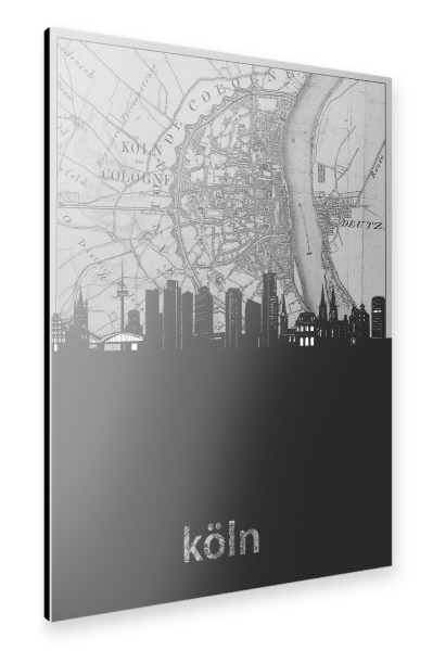 Alu-Dibond "Cologne skyline map grey" 30x20 cm artboxONE
