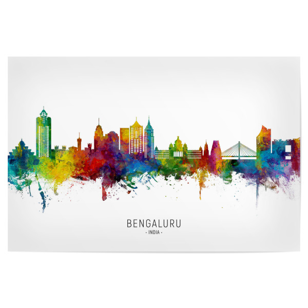 Poster "Bengaluru Skyline txt" artboxONE - Städte - Bengaluru,India,Skyline,Cityscape,Stadtbild,Watercolor,City,Stadt,Indien,Colorful,Bunt