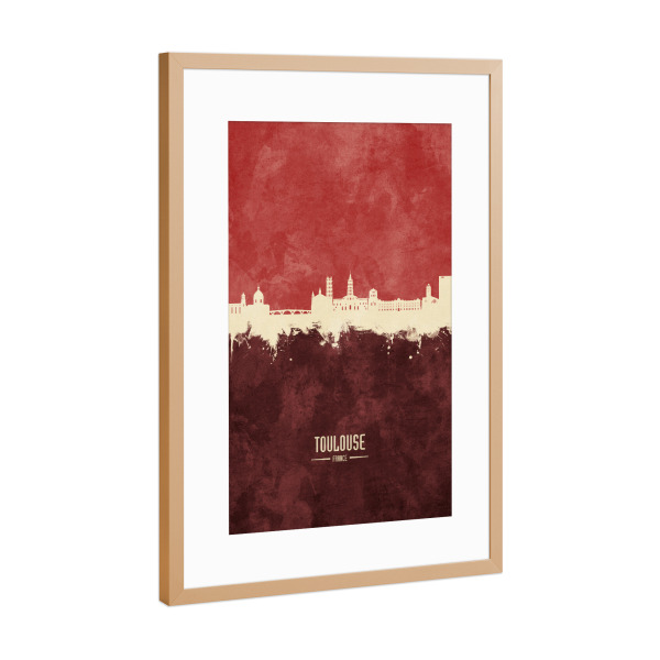 Poster mit Rahmen Kupfer "Toulouse France Skyline Dark Red" artboxONE - Städte