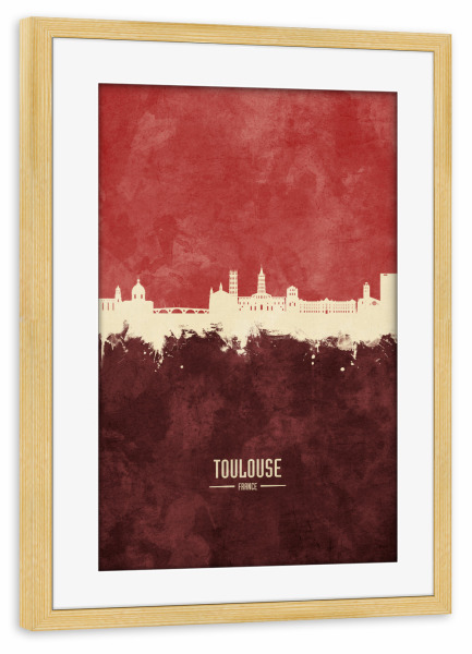 Poster mit Rahmen kiefer "Toulouse France Skyline Dark Red" artboxONE - Städte