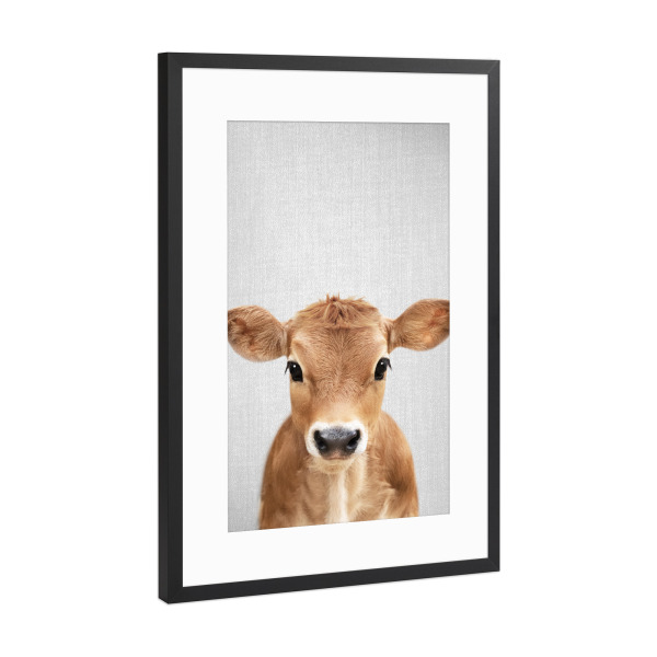 Poster mit Rahmen Schwarz (Metallic) "Calf - Colorful" artboxONE - Natur,Für Kinder,Tiere,Lustig