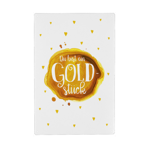 Metall Poster "Du bist ein Goldstück" artboxONE - Typografie,Liebe,Für Mama,Lustig