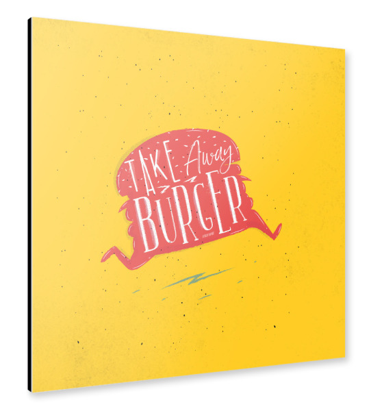 Alu-Dibond "Silhouette burger to go pink" 30x30 cm artboxONE