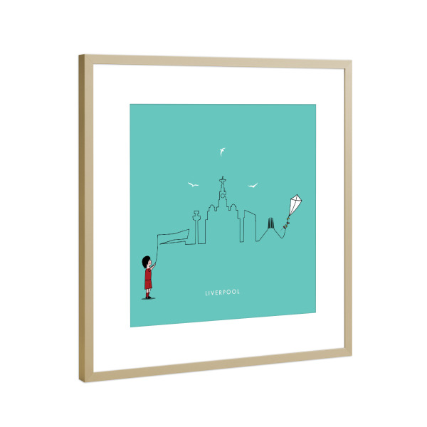 Poster mit Rahmen Gold "Liverpool Skyline Kite" artboxONE - Städte,Für Kinder,Architektur