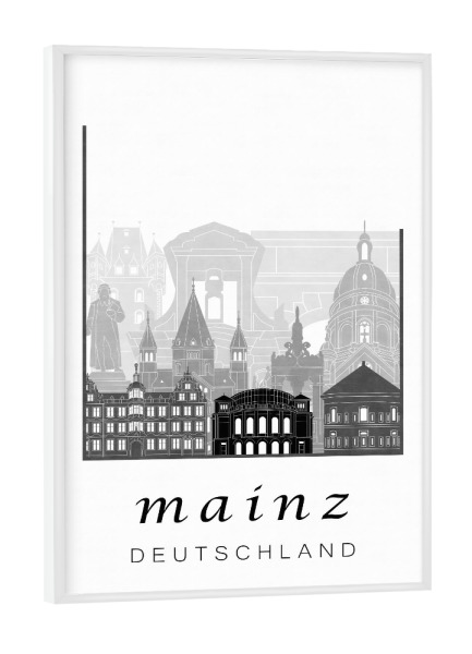 Poster mit weißem Rahmen "Mainz skyline black & white" artboxONE - Städte,Architektur,Kartografie