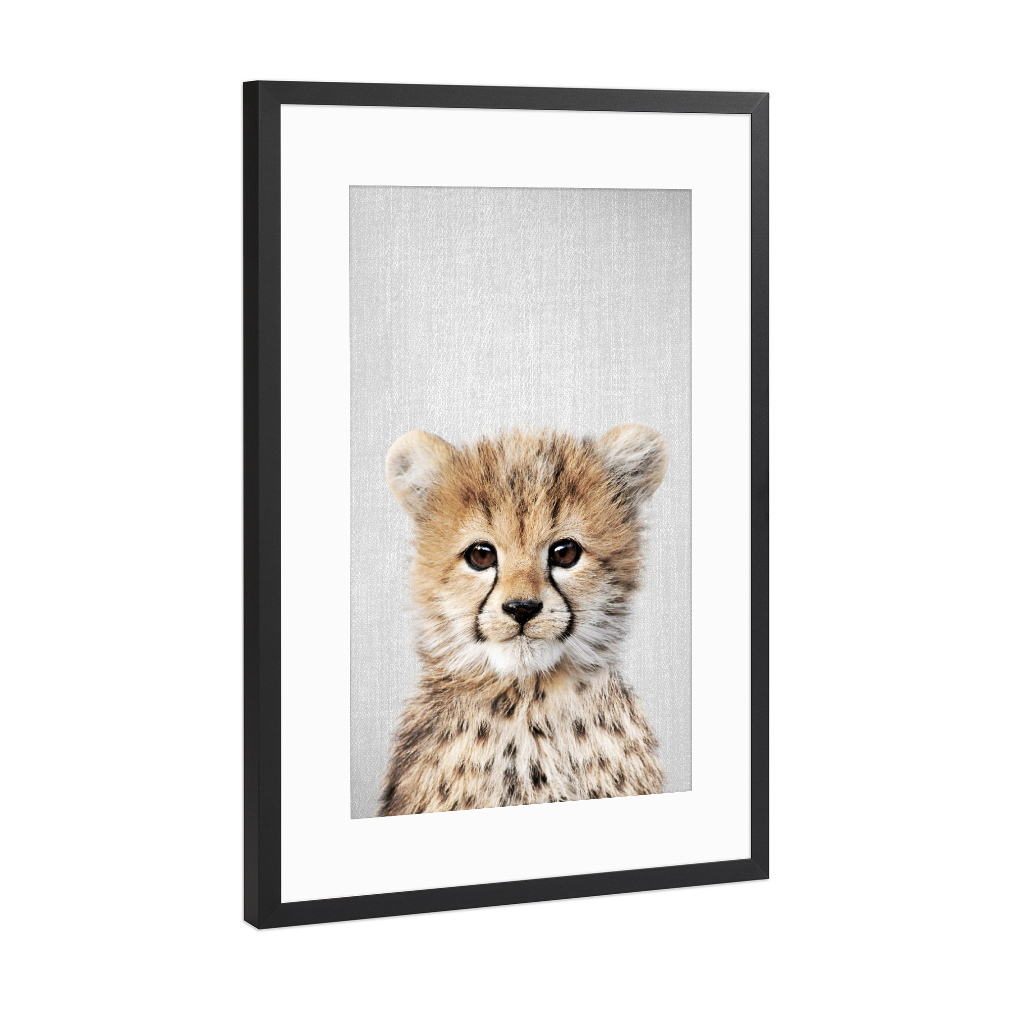 Poster mit Rahmen Schwarz (Metallic) "Baby Cheetah - Colorful" artboxONE - Natur,Für Kinder,Tiere,Reise / Afrika,Liebe