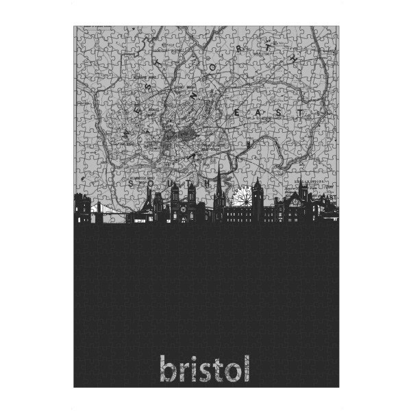 Puzzle Ravensburger "Bristol skyline map grey" artboxONE - Städte,Reise,Architektur,Kartografie