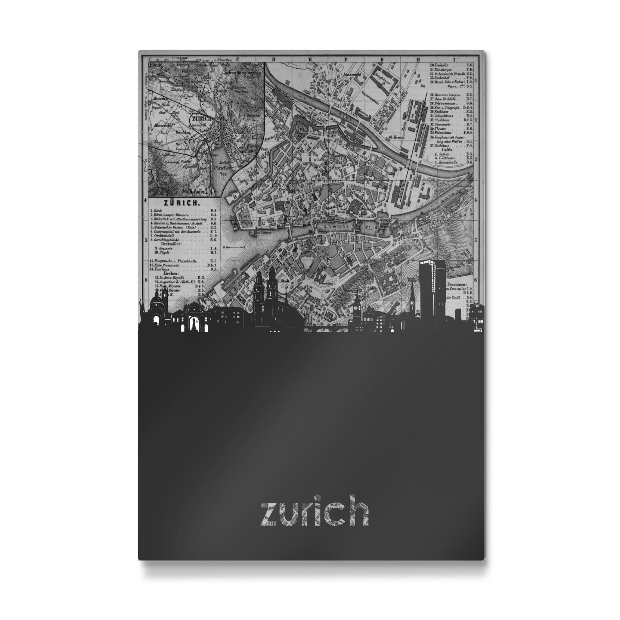 Galerie-Print "Zurich skyline map grey" 30x20 cm artboxONE
