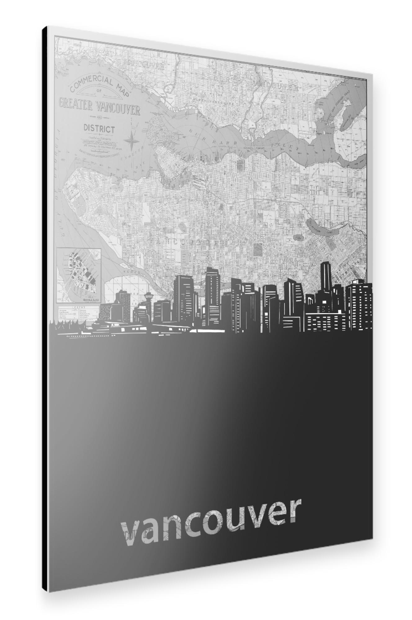 Alu-Dibond "Vancouver skyline map grey" 75x50 cm artboxONE