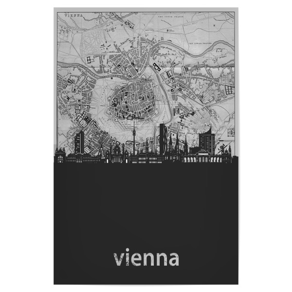 Poster "Vienna skyline map grey" artboxONE - Städte,Reise,Architektur,Städte / Wien,Kartografie