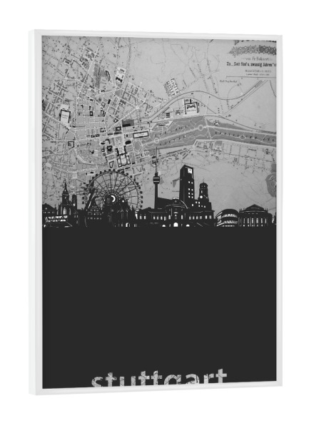 Poster mit weißem Rahmen "Stuttgart skyline map grey" artboxONE - Städte,Reise,Architektur,Städte / Stuttgart,Kartografie