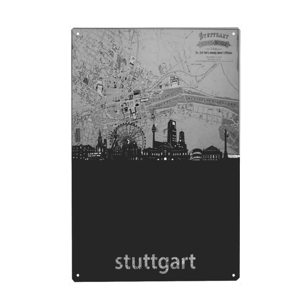 Metall Poster "Stuttgart skyline map grey" artboxONE - Städte,Reise,Architektur,Städte / Stuttgart,Kartografie