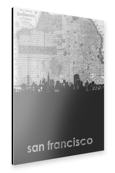 Alu-Dibond "San francisco skyline map grey" 30x20 cm artboxONE