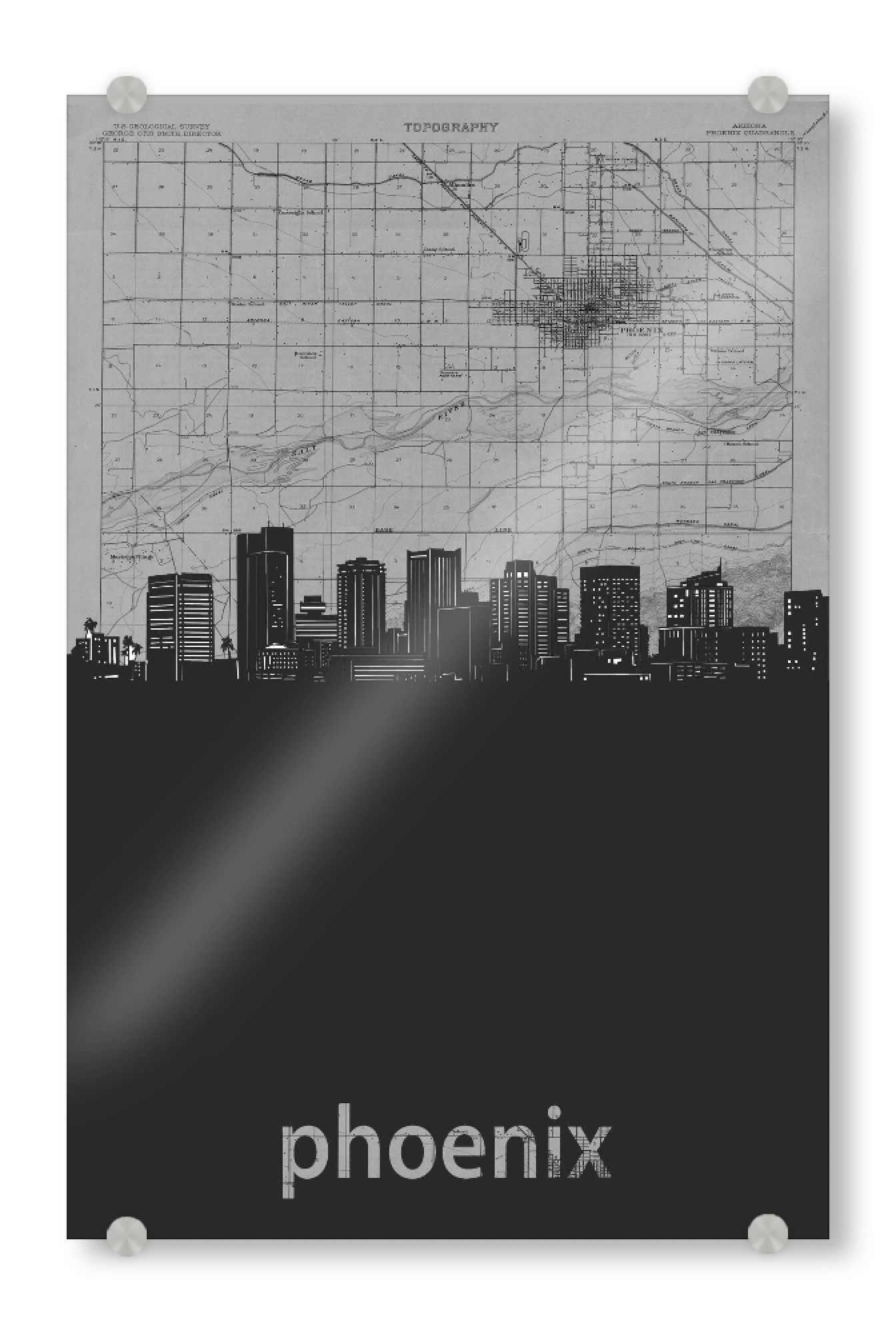 Acrylglasbild "Phoenix skyline map grey" artboxONE - Städte,Reise,Architektur,Kartografie